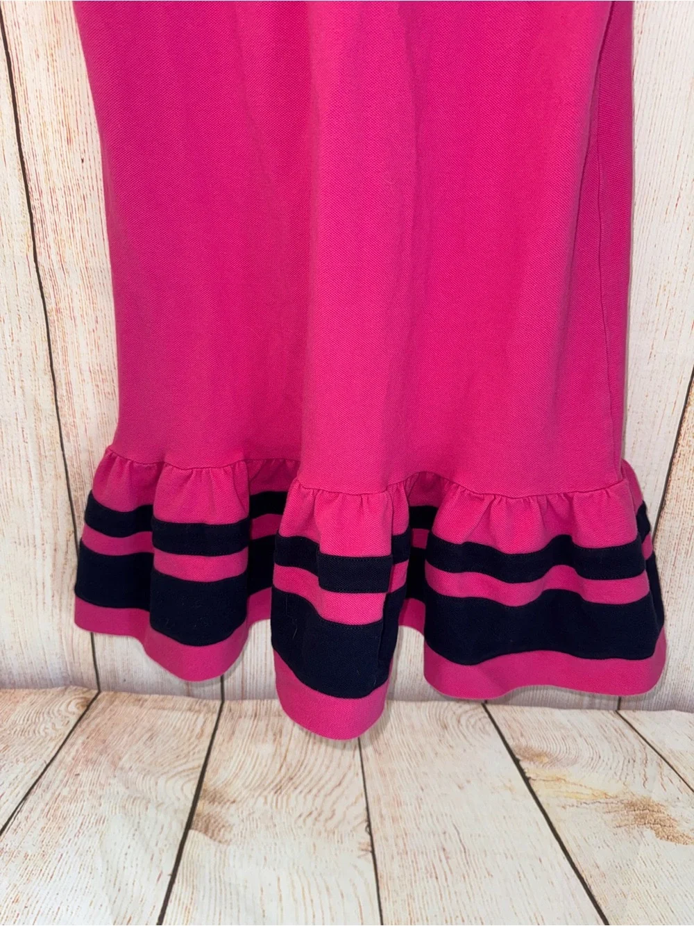 Ralph Lauren Girls' Hot Pink Polo Dress with Navy Stripe Hem, Tennis L 12/14